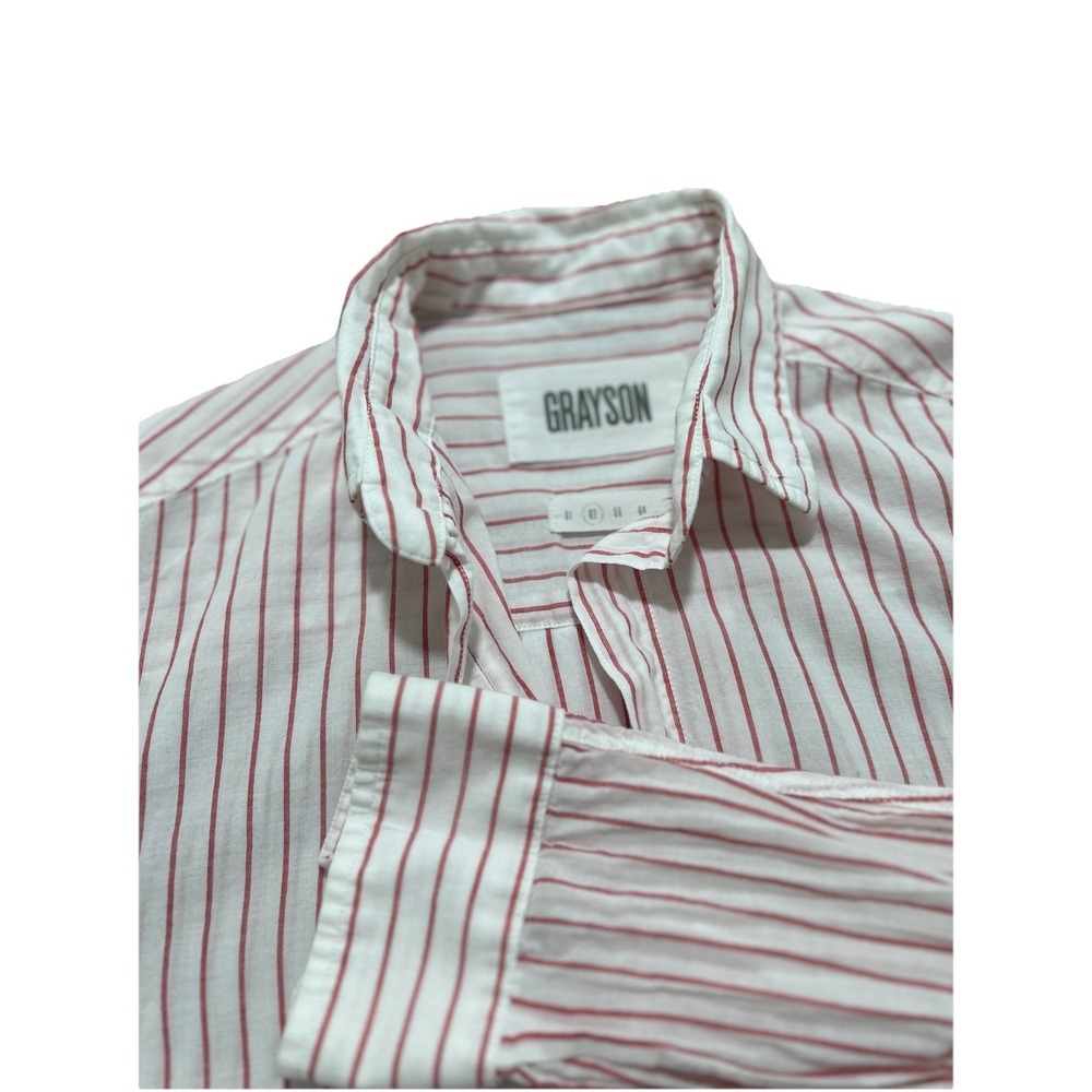 Grayson The Hero Cotton Shirt Size 2 Small - Red Stripe Relaxed - Frank & Eileen